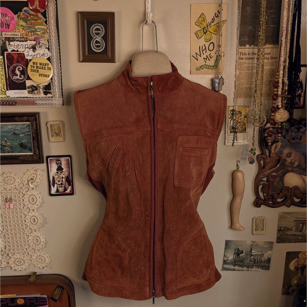 Leather Suede Zip Up Vest Women's Medium/Large Burnt Orange